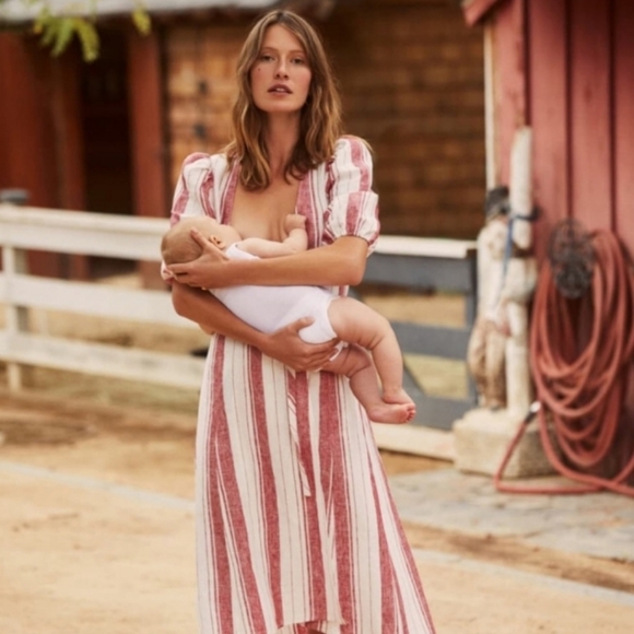 Reformation Wavea Linen Wrap Dress in Savannah Stripe - Picture 5 of 9